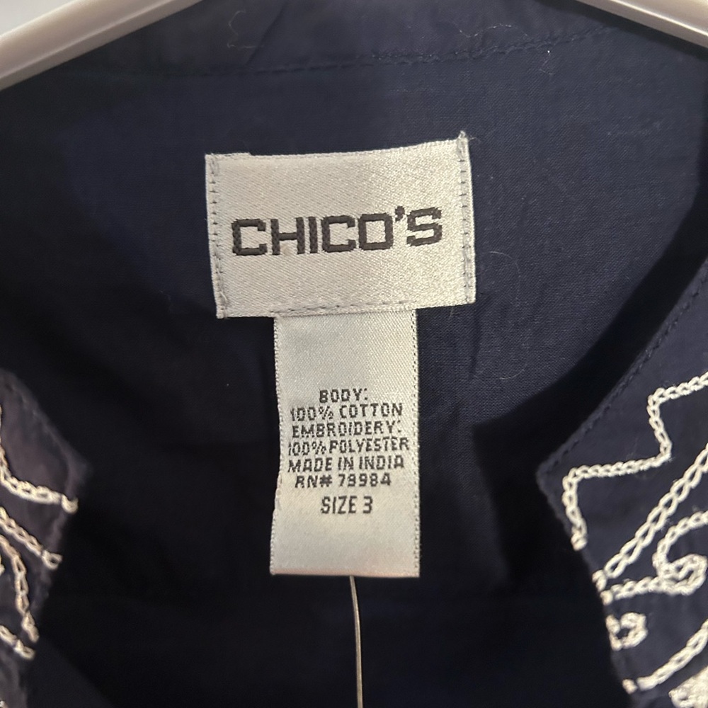 Chico's Dark Blue Floral Embroidered Tunic Size 3 (Chico’s) - Picture 5 of 13